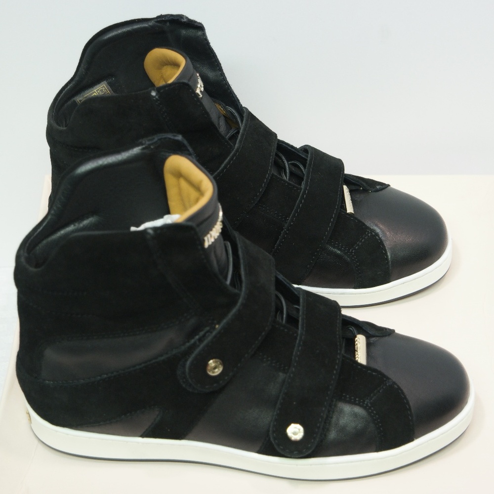 NIB Jimmy Choo Yazz Black Leather Suede Sneakers - Picture 4 of 8